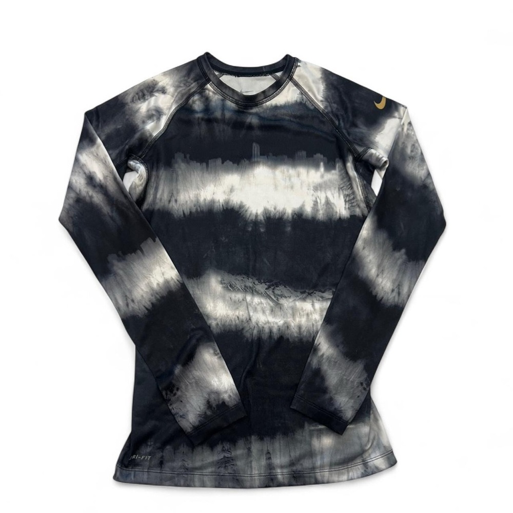 Nike Pro Combat Dri-Fit XS Fitted Long Sleeve Black White Tie Dye EUC